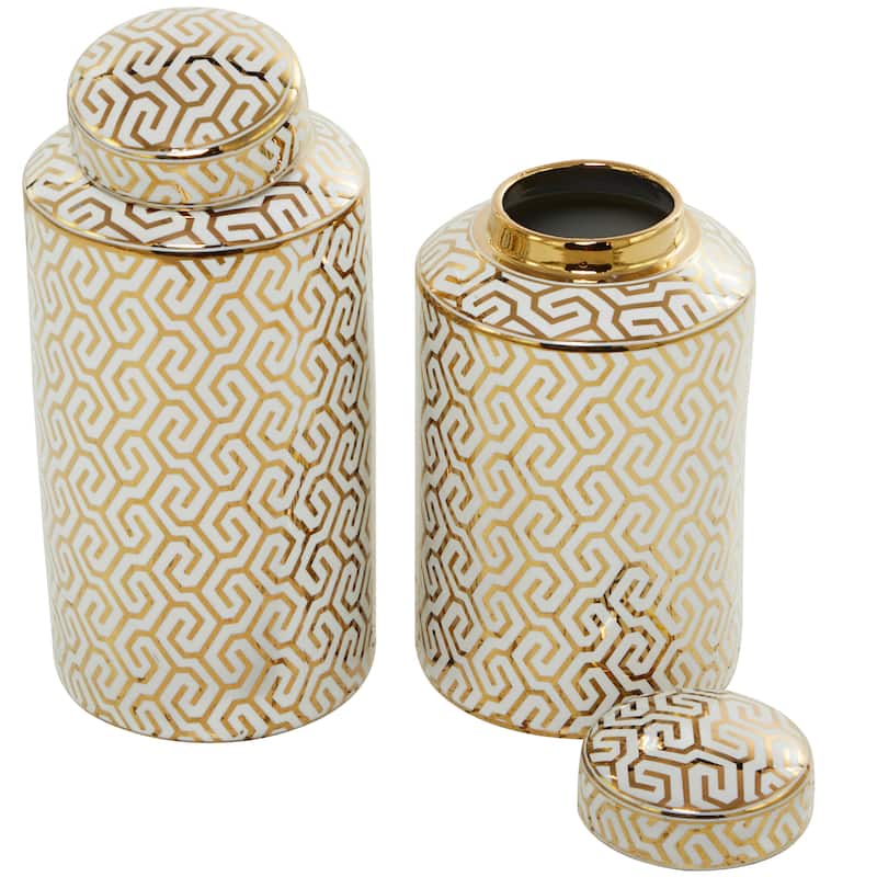 White, Black, Gold, Blue or Silver Ceramic Decorative Jars with Gold or Silver Accents (Set of 2)