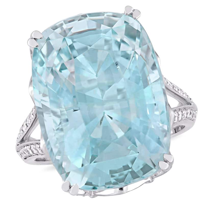 Miadora 23ct TGW Cushion-Cut Sky-Blue Topaz & 5/8ct TDW Diamond Cocktail Ring in 14k White Gold