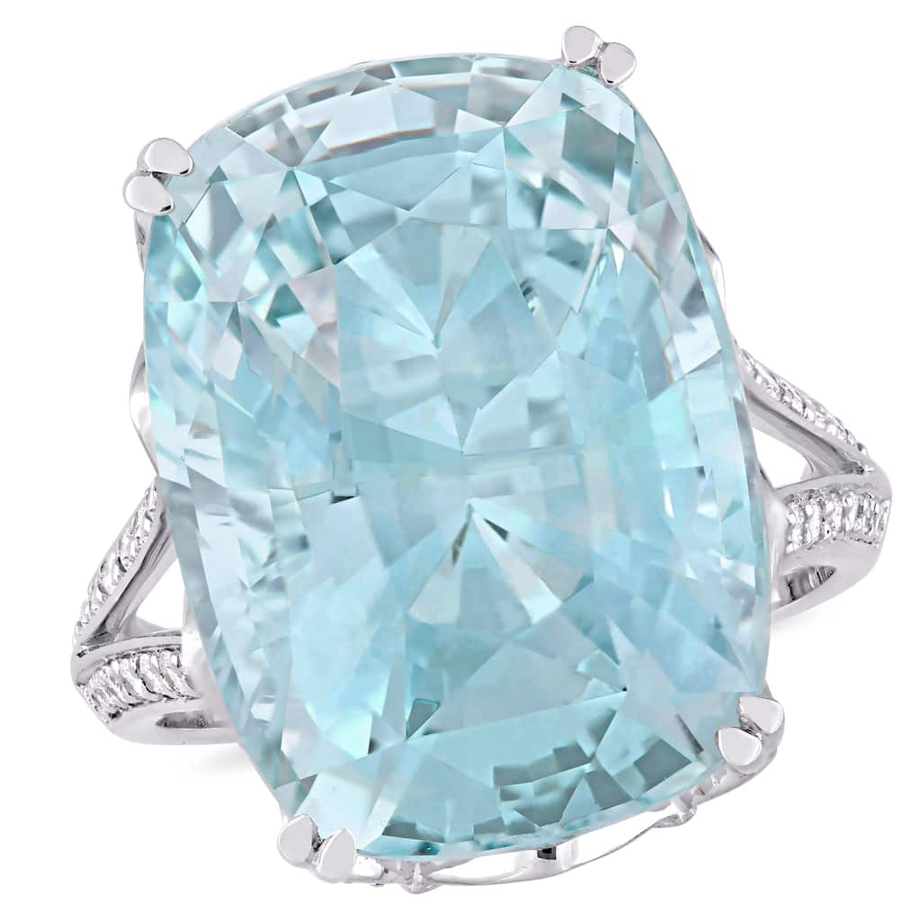 Miadora 23ct TGW Cushion-Cut Sky-Blue Topaz & 5/8ct TDW Diamond Cocktail Ring in 14k White Gold