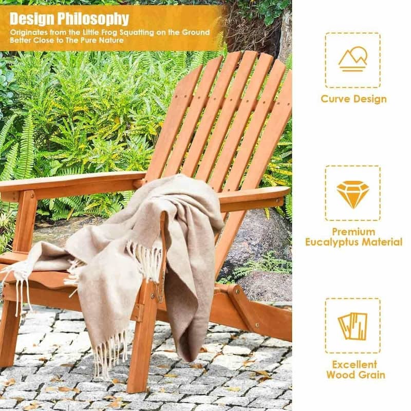 Foldable Eucalyptus Wood Outdoor Lounger Chair for Ultimate Relaxation - 34" x 28" x 35.5" ( L x W x H )