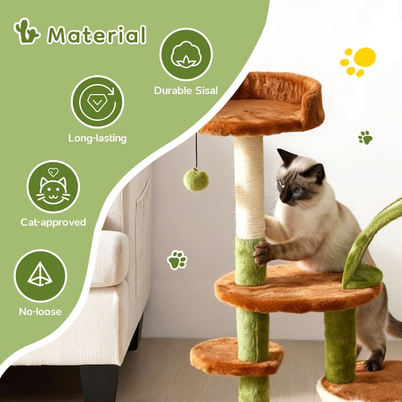 Cactus Cat Tree, Multi-Level Cat Tower with Scratching Posts, 36.6" - N/A