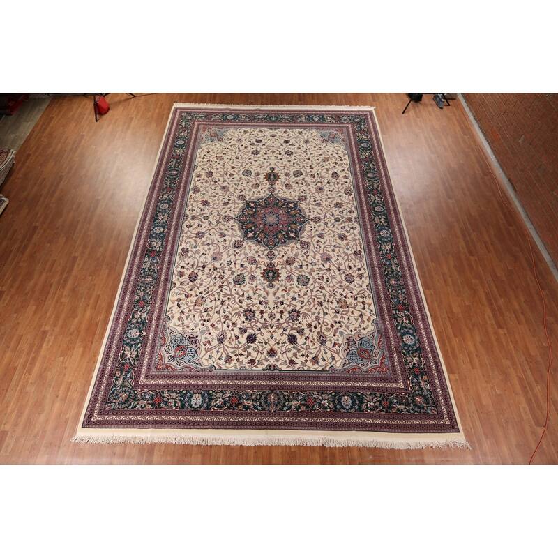 Vegetable Dye Floral Agra Large Indian Rug Hand-Knotted Wool Carpet - 11'6" x 17'9"