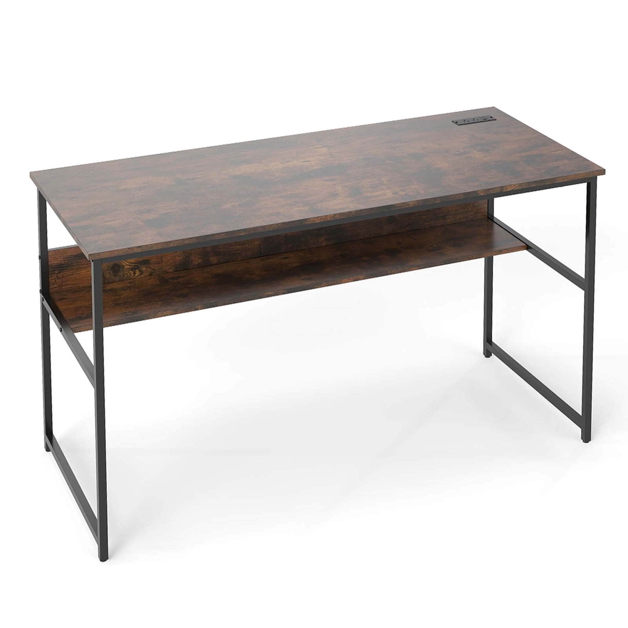 55"Computer Desk w/Heavy Duty Metal Frame & Charging Station