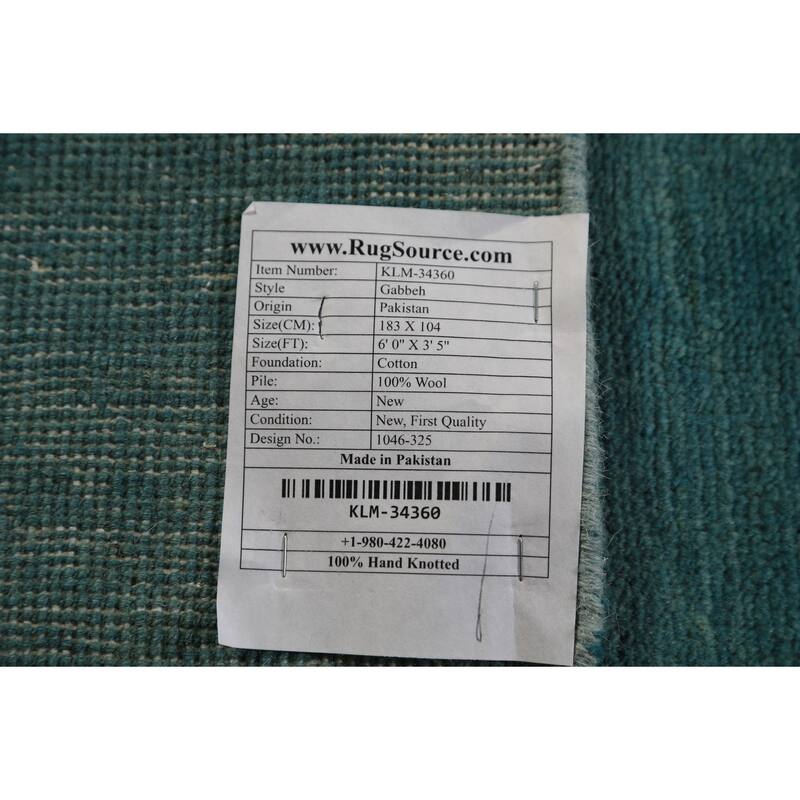 Gabbeh Oriental Rug Handmade Oriental Blue Wool Carpet - 3'5" x 6'0"