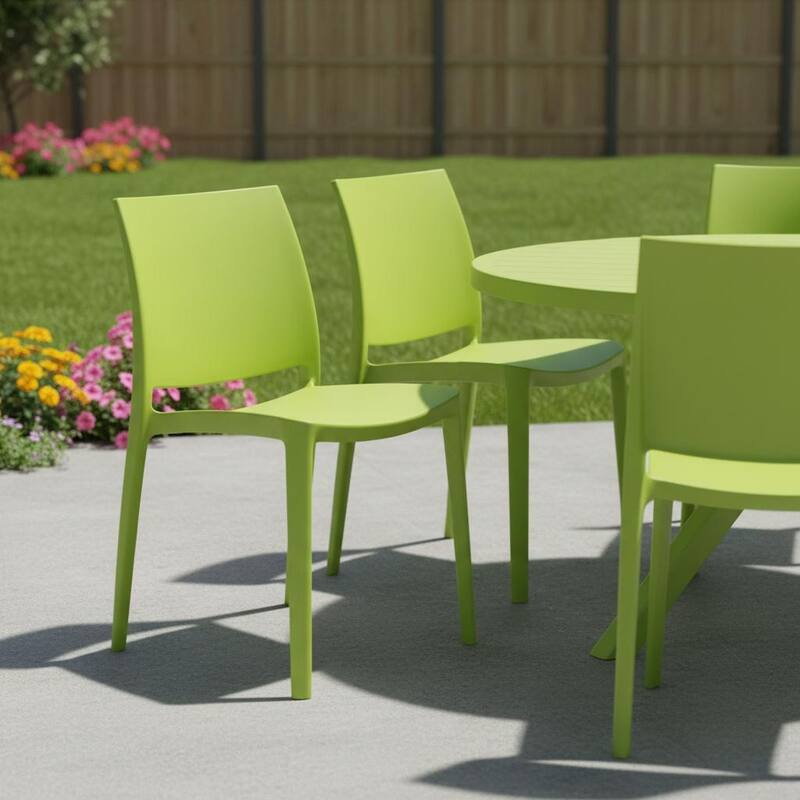 Set of Four Green Heavy Duty Plastic Outdoor Stacking Dining Chairs - Green