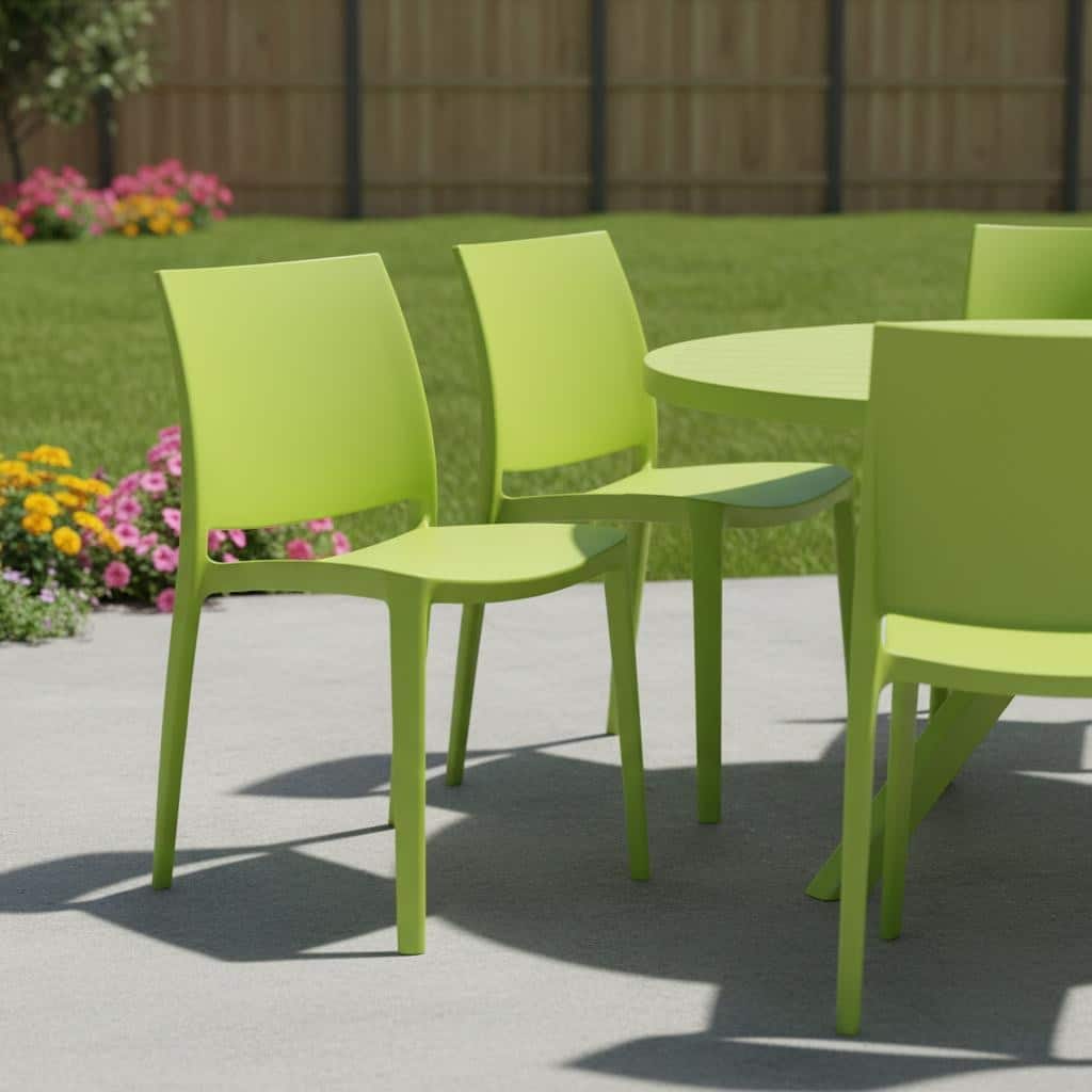 Set of Four Green Heavy Duty Plastic Outdoor Stacking Dining Chairs