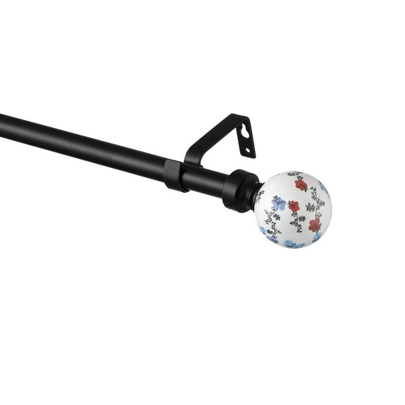 Acroma Adjustable Steel Single Curtain Rod with White Globe Ball Finial.