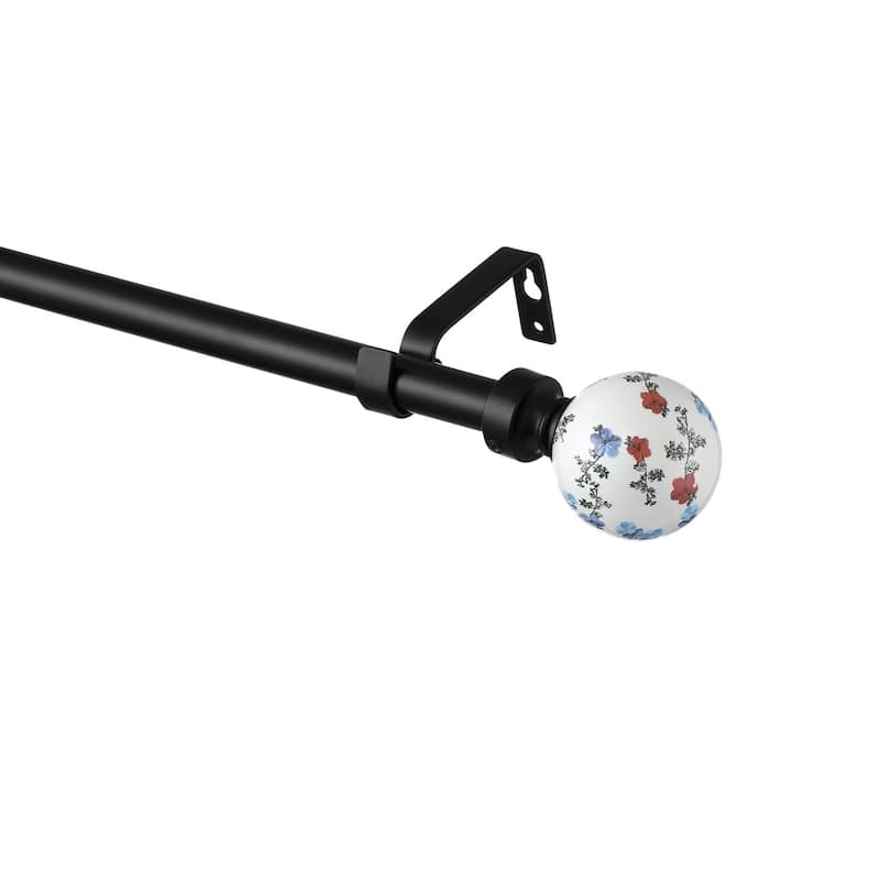 Acroma Adjustable Steel Single Curtain Rod with White Globe Ball Finial
