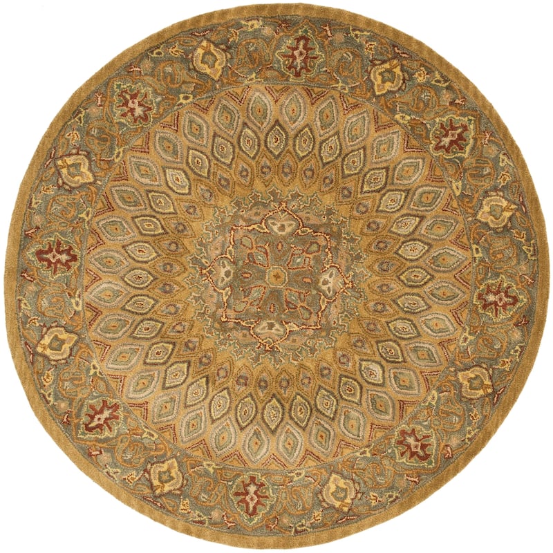 SAFAVIEH Handmade Heritage Wayfarer Traditional Oriental Wool Rug - 6' Round - Light Brown/Grey