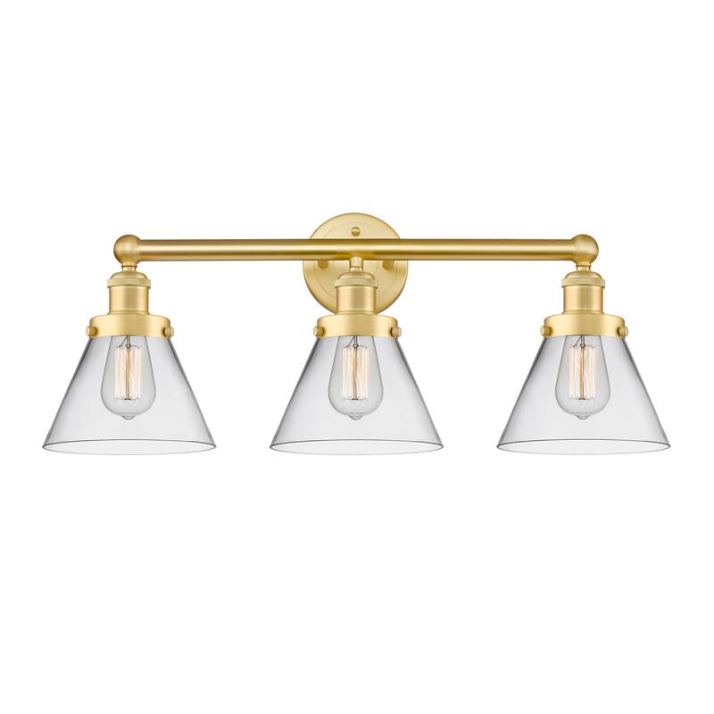 Innovations Lighting 616-3W-12-26 Cone Vanity Cone 3 Light 26" Wide - Satin Gold / Clear