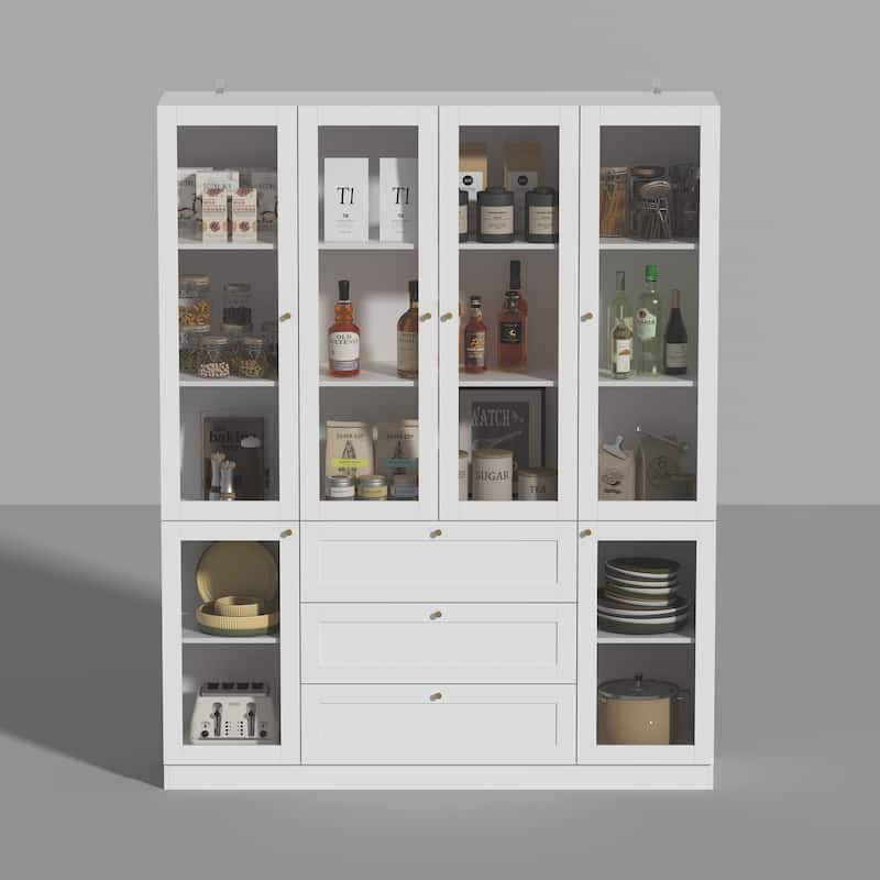 Modern Wood Sideboard Buffet Storage Cabinet with Hutch ,3 Drawers - 78.7"H