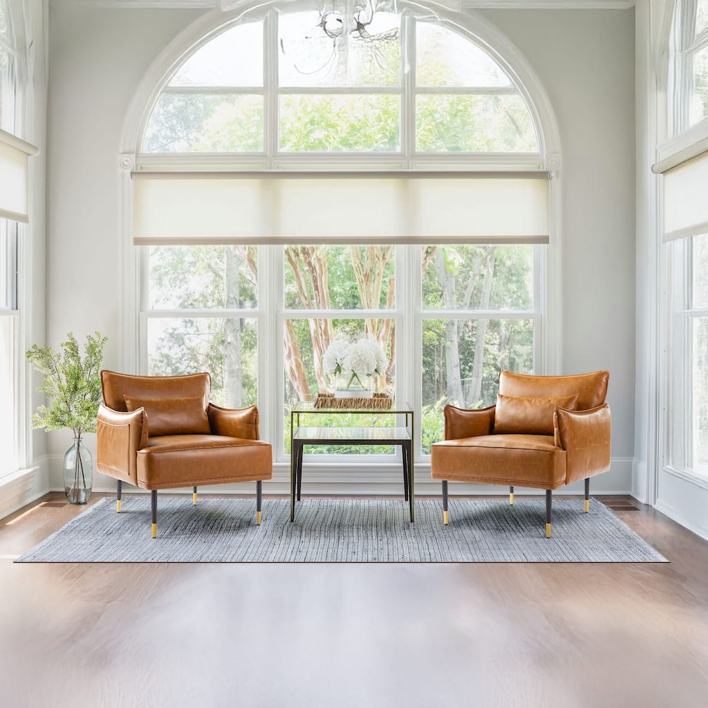 Glitzhome Set of 2 29.5"W Mid-Century Modern Leatherette Armchairs With Side Pocket - 29.5" W x 32" H x 28.75" D
