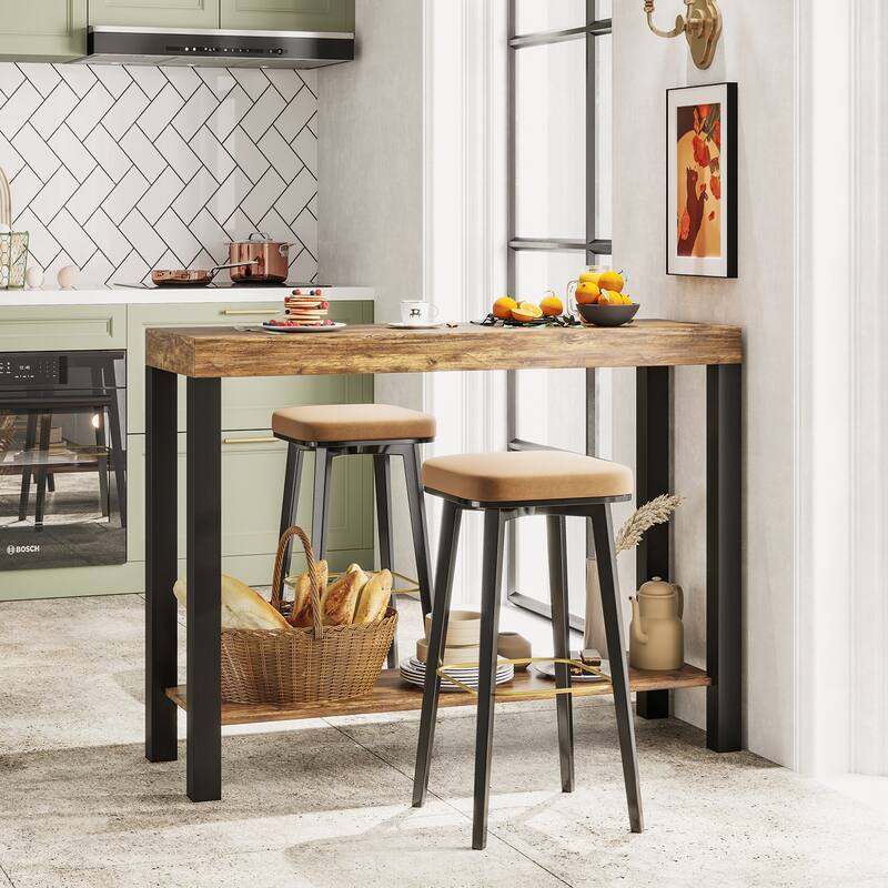 Gymax 2-Tier Home Bar Table w/ Open Shelves Sofa Side Table w/ Storage