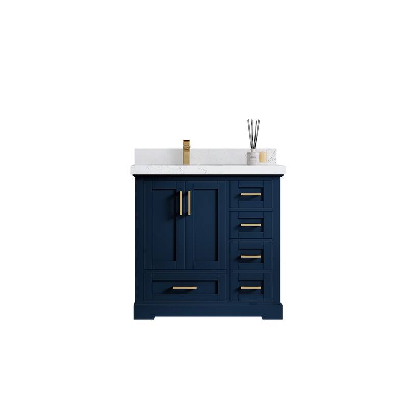 Willow Collections 36 x 22 Boston Left Offset Sink Bathroom Vanity with Quartz or Marble Countertop
