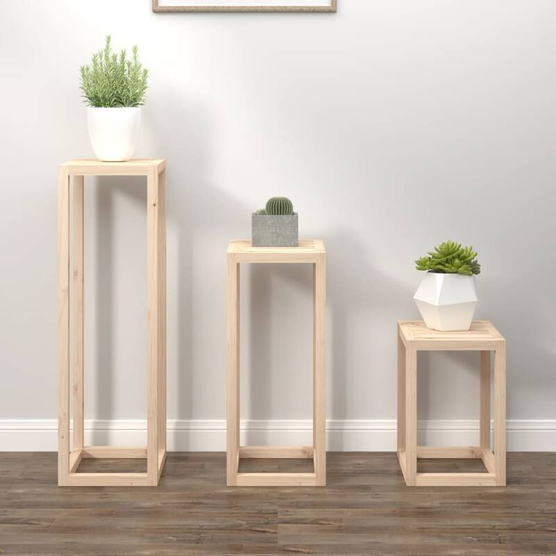 vidaXL Plant Stand Set Set of 3 Pine Solid Pine Wood - 13.4 x 13.4 x 43.3 in - Natural