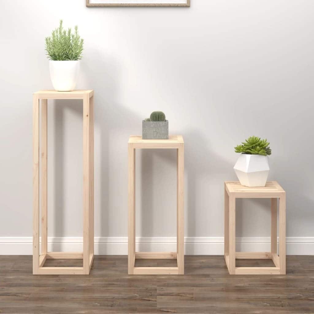 vidaXL Plant Stand Set Set of 3 Pine Solid Pine Wood - 13.4 x 13.4 x 43.3 in