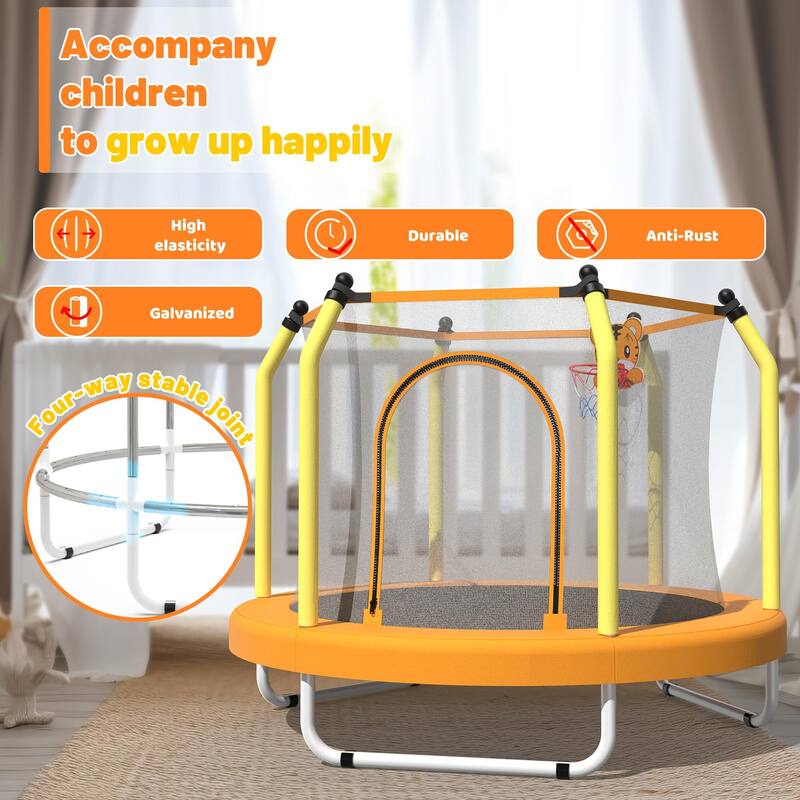 55-inch Trampoline for Kids Indoor & Outdoor Small Toddler Trampoline with Basketball Hoop