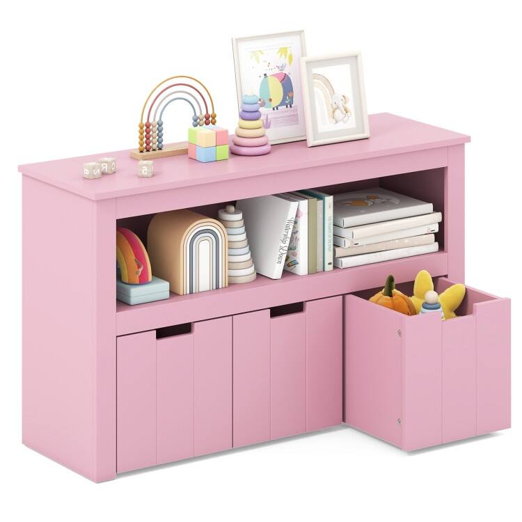 Kid Toy Storage Cabinet 3 Drawer Chest with Wheels Large Storage Cube Shelf - 40" x 13" x 24.5" (L x W x H)