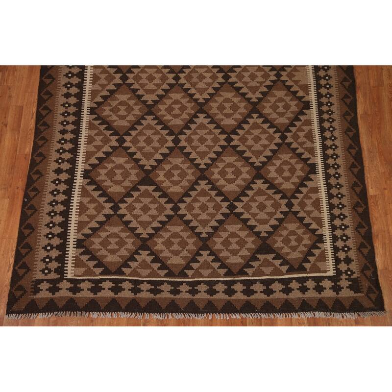 Geometric Kilim Oriental Area Rug Hand-woven Wool Carpet - 6'9"x 9'9"