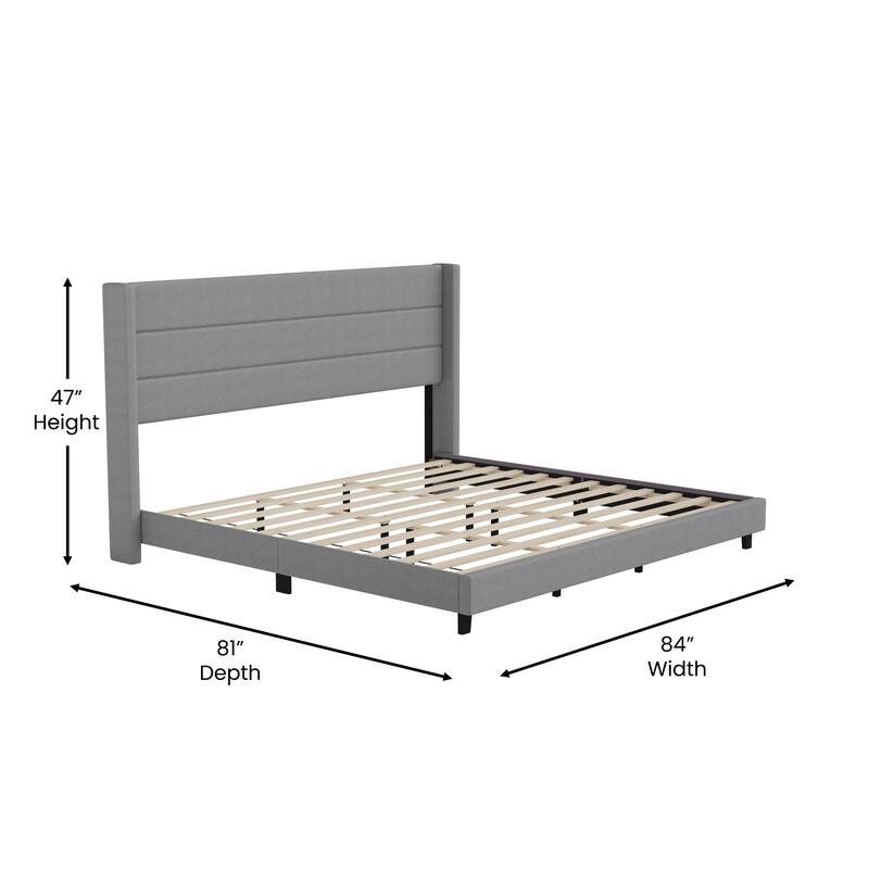 Upholstered Platform Bed with Wingback Headboard