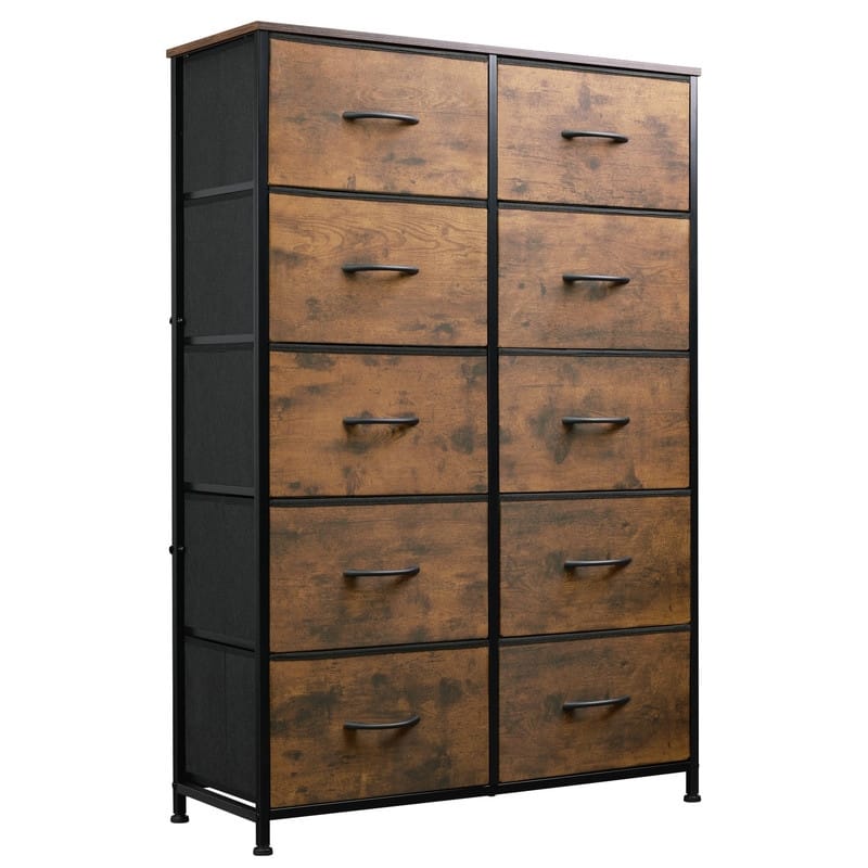 Tall Dresser for Bedroom with 10 Drawers - Rustic Brown Wood Grain Print