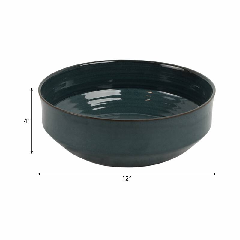 Decorative Round Terracotta Bowl with Glazed Finish - 12", Blue - 12.0"