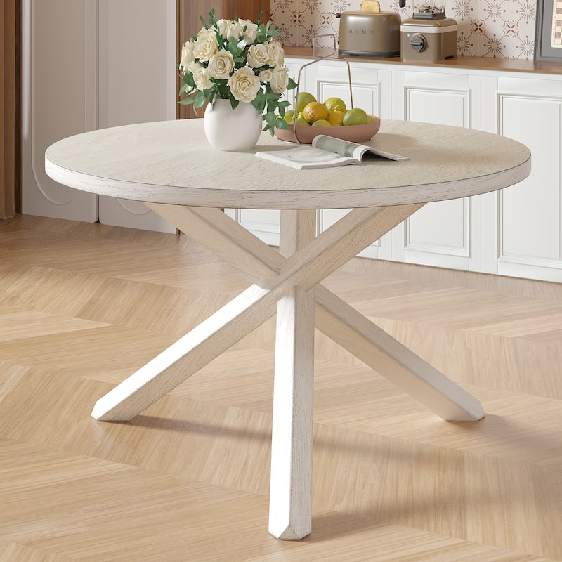 VECELO 47 inch Round Dining Table for 6 People，Mid-Century Modern Solid Wood Circle Dinner Tables - Grey