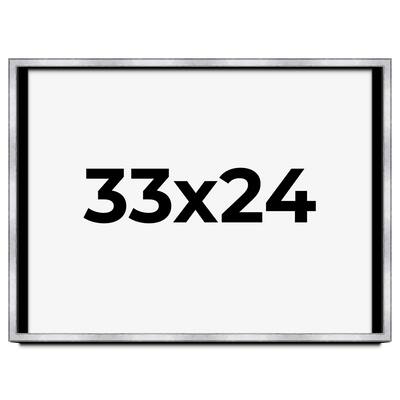 33x24 Shadow Box Frame Silver | 1.375 Inches Deep Real Wood