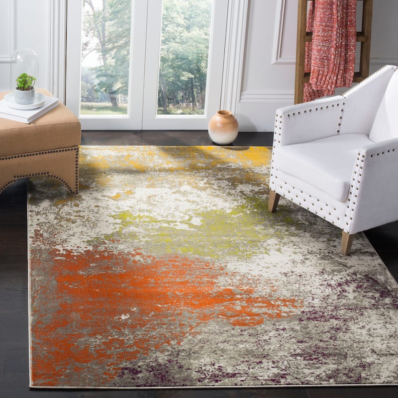 SAFAVIEH Porcello Mareile Watercolor Modern Rug - 4'1" x 6' - Grey/Orange