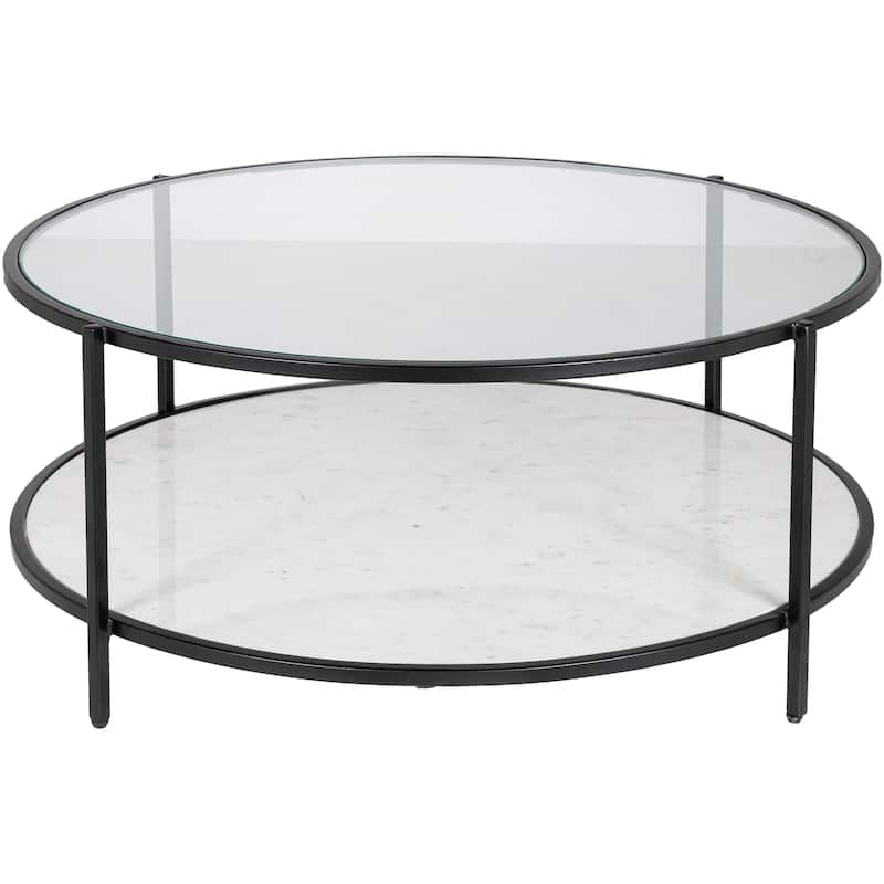 Alecsis Glass Round Coffee Table - 14"H x 36"W x 36"D