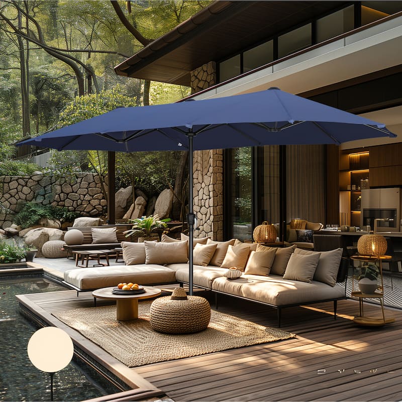 MAISON ARTS 13ft Double -Sided Patio Umbrella Extra Large with Crank - Navy Blue