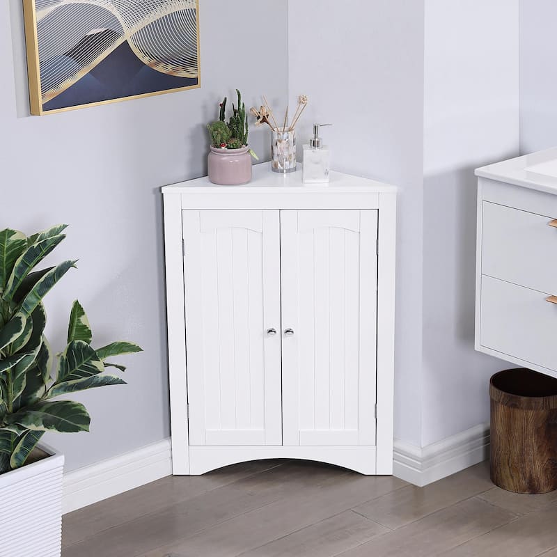 Corner Cabinet with Doors & Shelves: Ideal for Bathroom, Kitchen, or Living Room. Stylish Free-Standing Storage