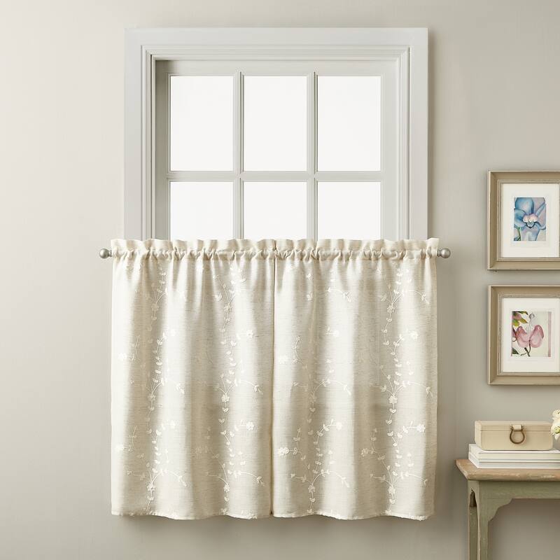 Lynette Tailored Tier Set and Valance Curtain Collection - 2-36" Tier - Linen