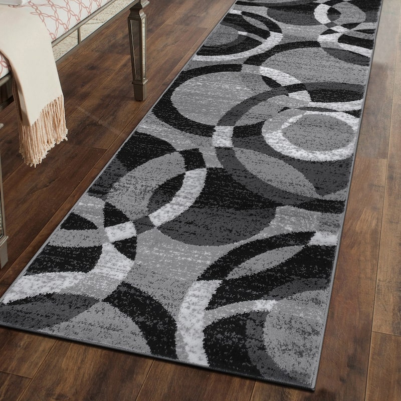 World Rug Gallery Geometric Circles Area Rug - 2' x 7'2" Runner - Gray