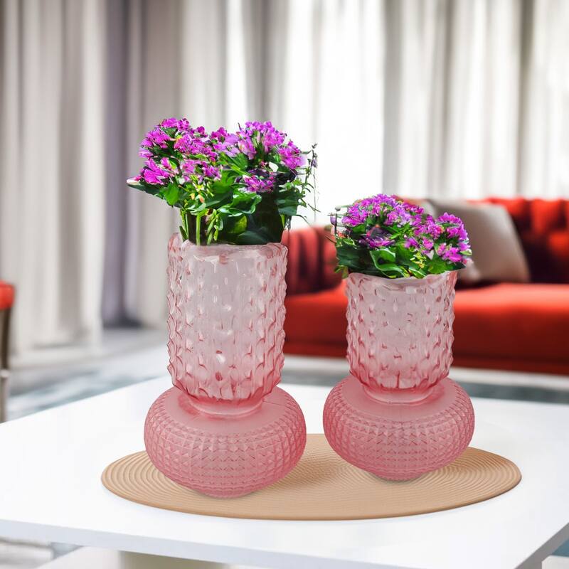 Frosted Pink Glass Set of Two Bubble Shape Modern Tabletop Vases