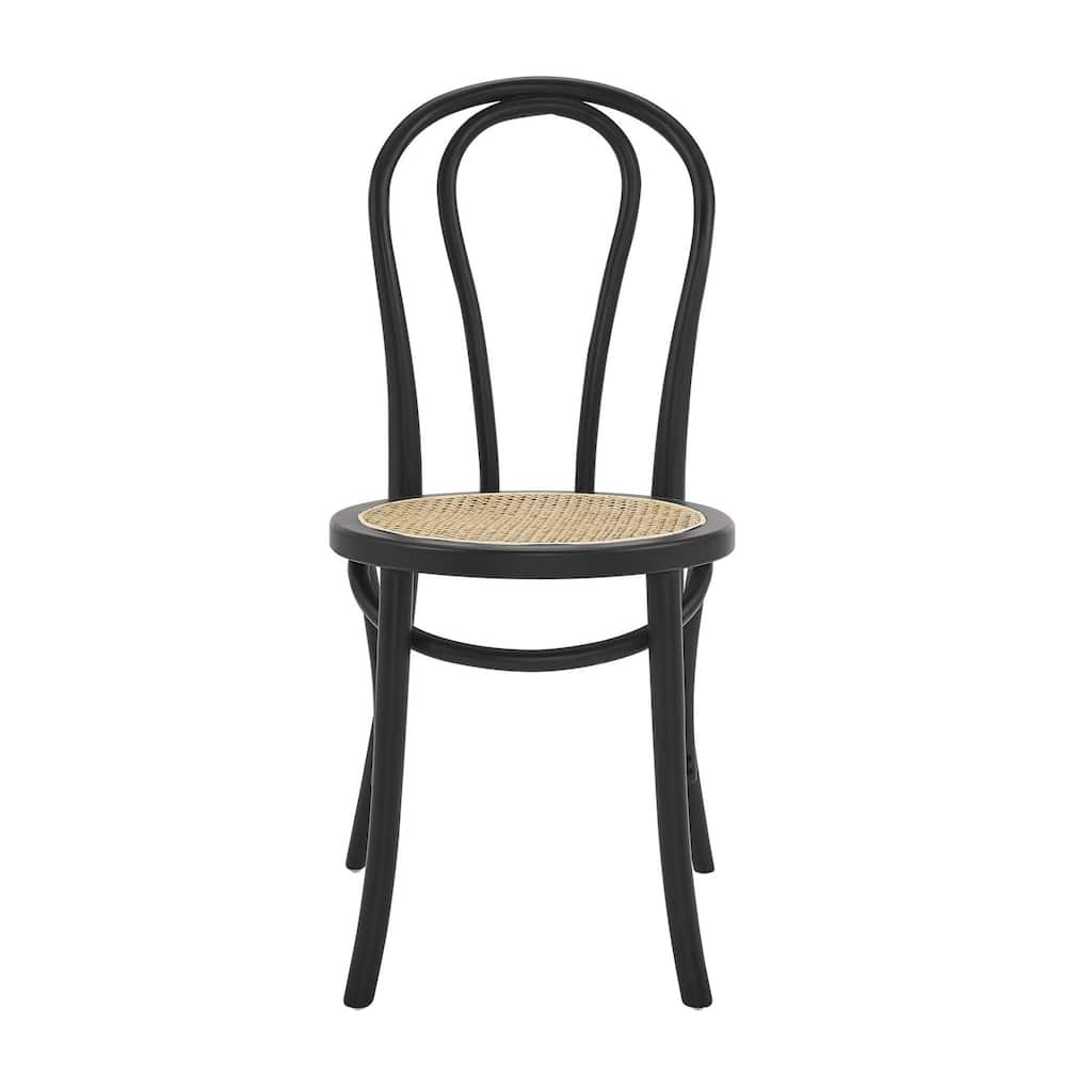 HomeRoots Set of Two Black and Natural Solid Wood And Rattan Curved Back Dining Side Chairs