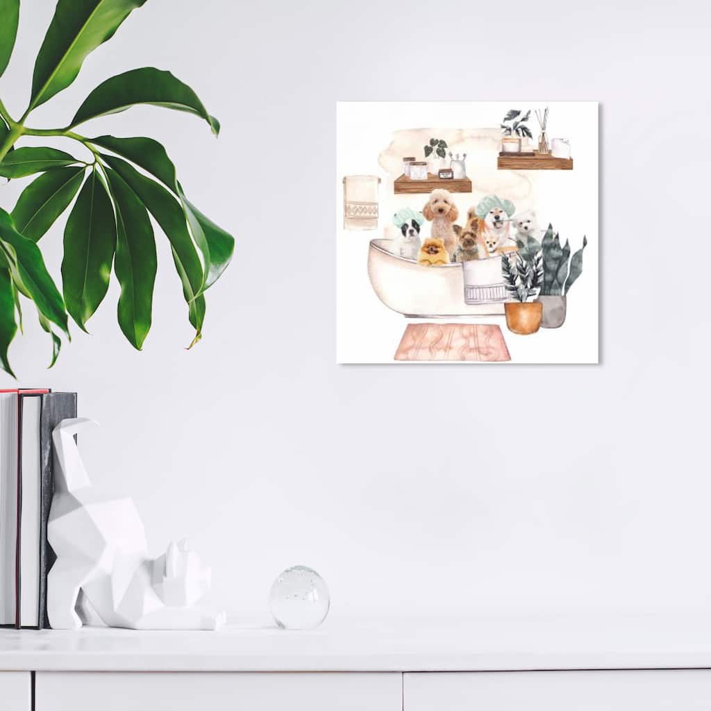 Wynwood Studio Canvas Bath and Laundry Dog Bath Tub White and Cream White Modern & Contemporary Wall Art Canvas Print