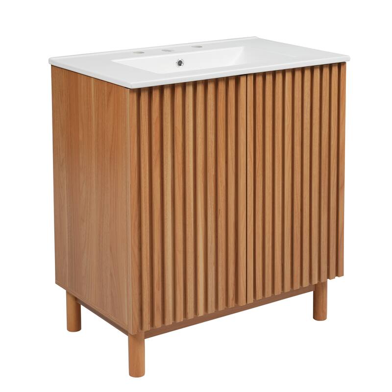 Slatted-Front Bathroom Vanity with Ceramic Sink by Harper&Bright Designs