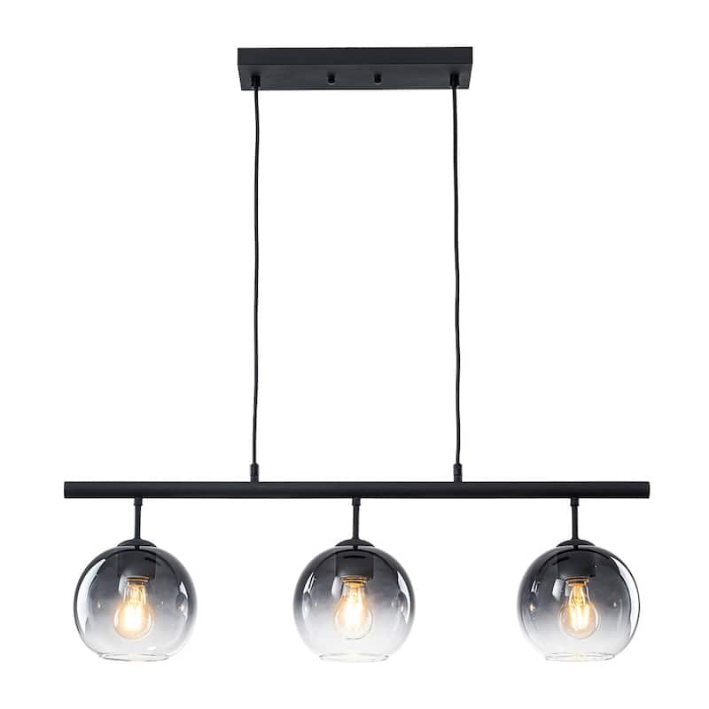 Contemporary 3-Light Gradient Grey Glass Globe Linear Chandelier