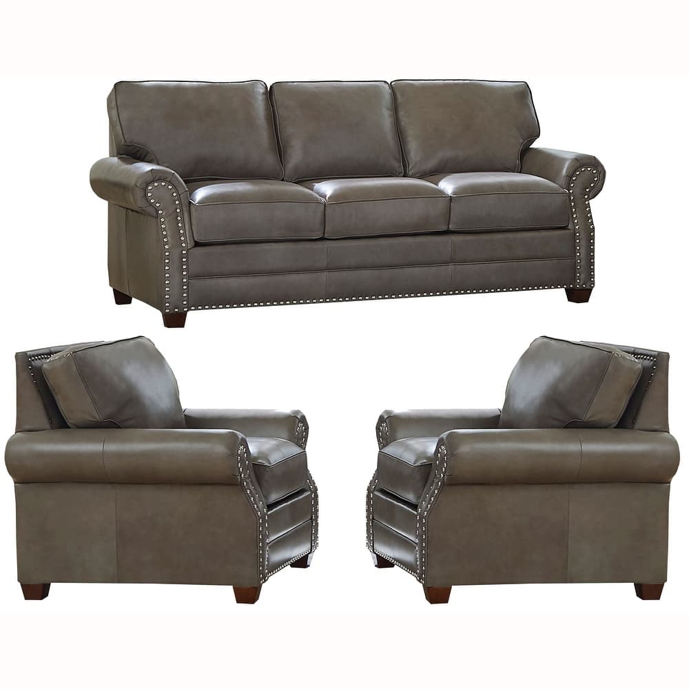 Made in USA Vernon Top Grain Leather Sofa Bed and Two Chairs Set