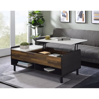 Kyla White and Walnut Coffee Table with Lift-Top