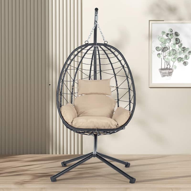 Egg Chair with Stand Indoor Outdoor Swing Chair Patio Wicker Hanging Egg Chair Hanging Basket Chair Hammock Chair with Stand