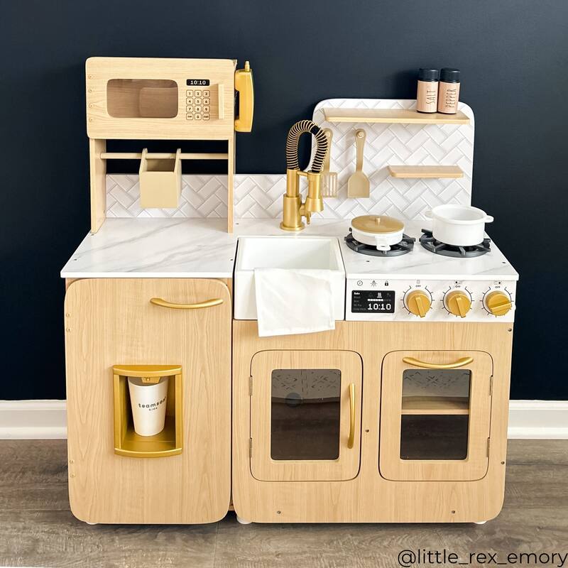Teamson Kids Little Chef Wooden Play Kitchen for Toddlers, Kitchen Pretend Play with 14 Accessories for Ages 3-5