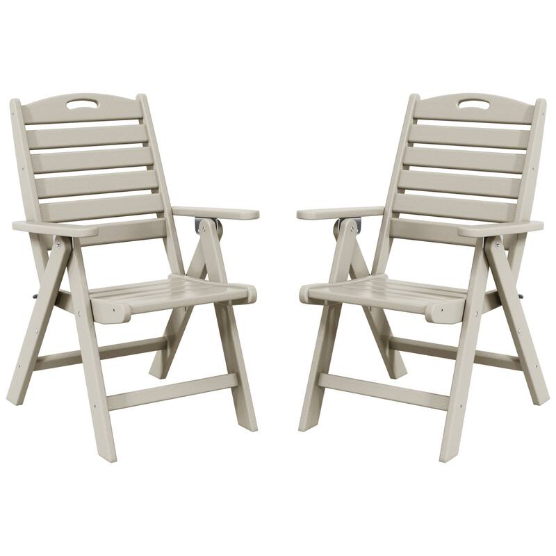 Coastline Patio Folding Highback Dining Chair Set of 2 - Sand