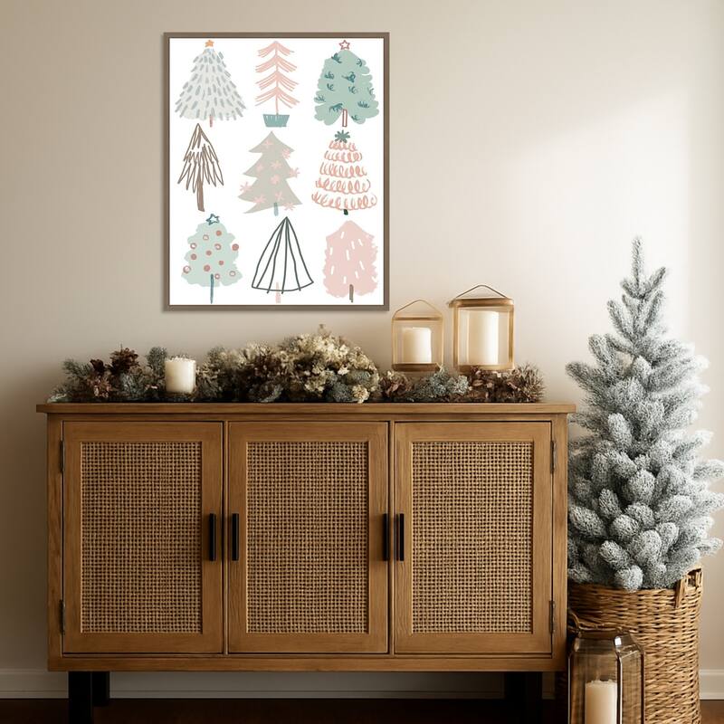 Christmas Tree Sketchbook I by June Erica Vess (23 x 28 in.), Framed Canvas Wall Art Print - Sylvie Dark Gold