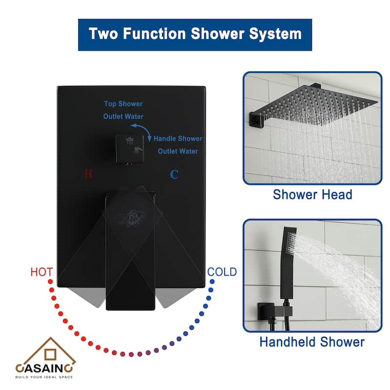 1-Spray Patterns 10 in. Wall Mount Shower System Rain Shower Heads and Metal Handheld
