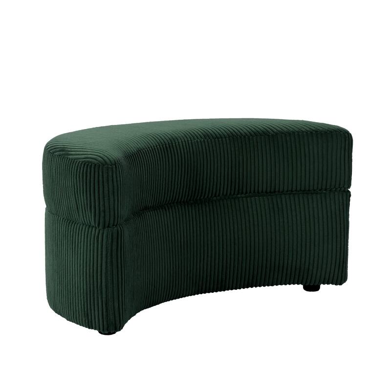 Upholstered Chenille Boucle Half Moon Storage Ottoman with Tray