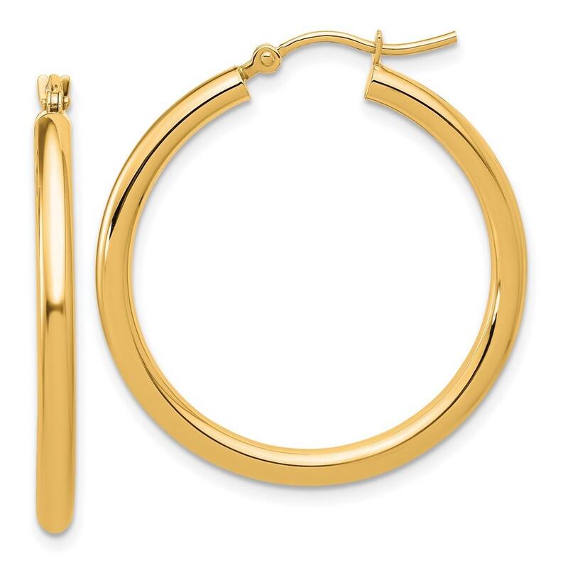 Curata 14k Yellow Gold Polished Lightweight Tube Hoop Earrings - 30x32mm