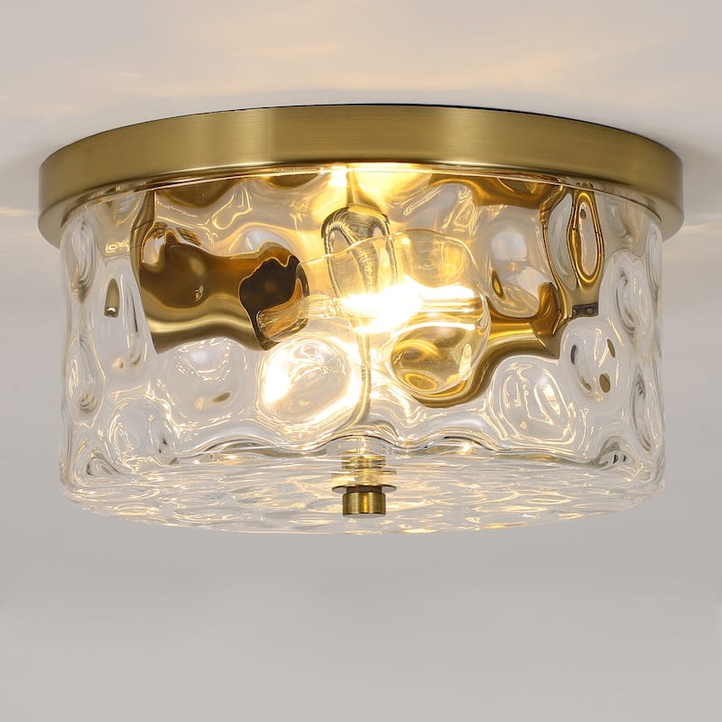 2-Light Flush Mount Ceiling Light with Water Ripple Glass