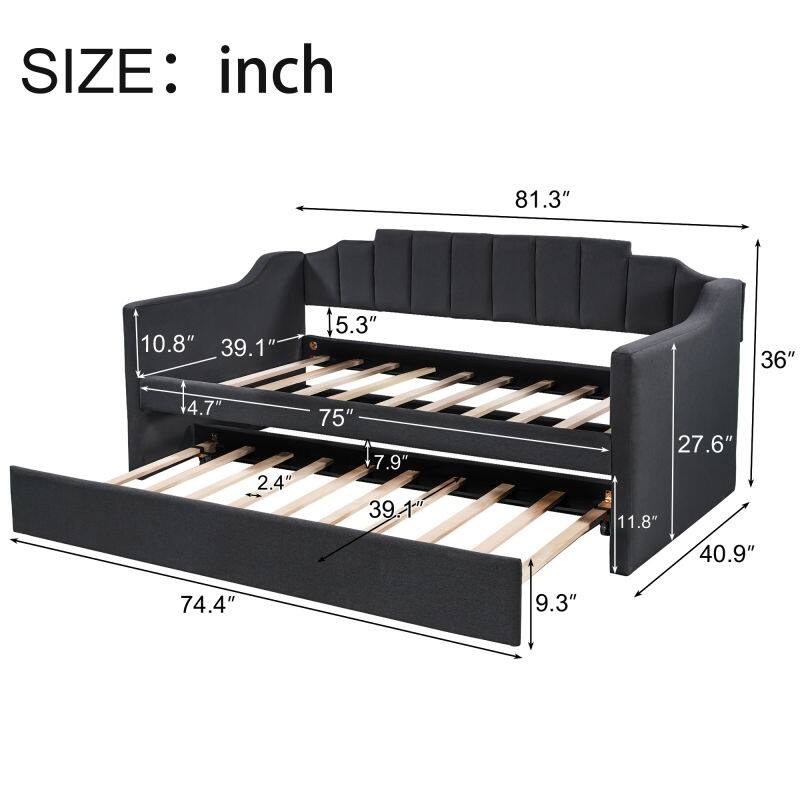 Upholstered Twin Daybed with Trundle and Curved Back Design